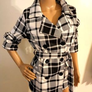 Black and white plaid pea coat